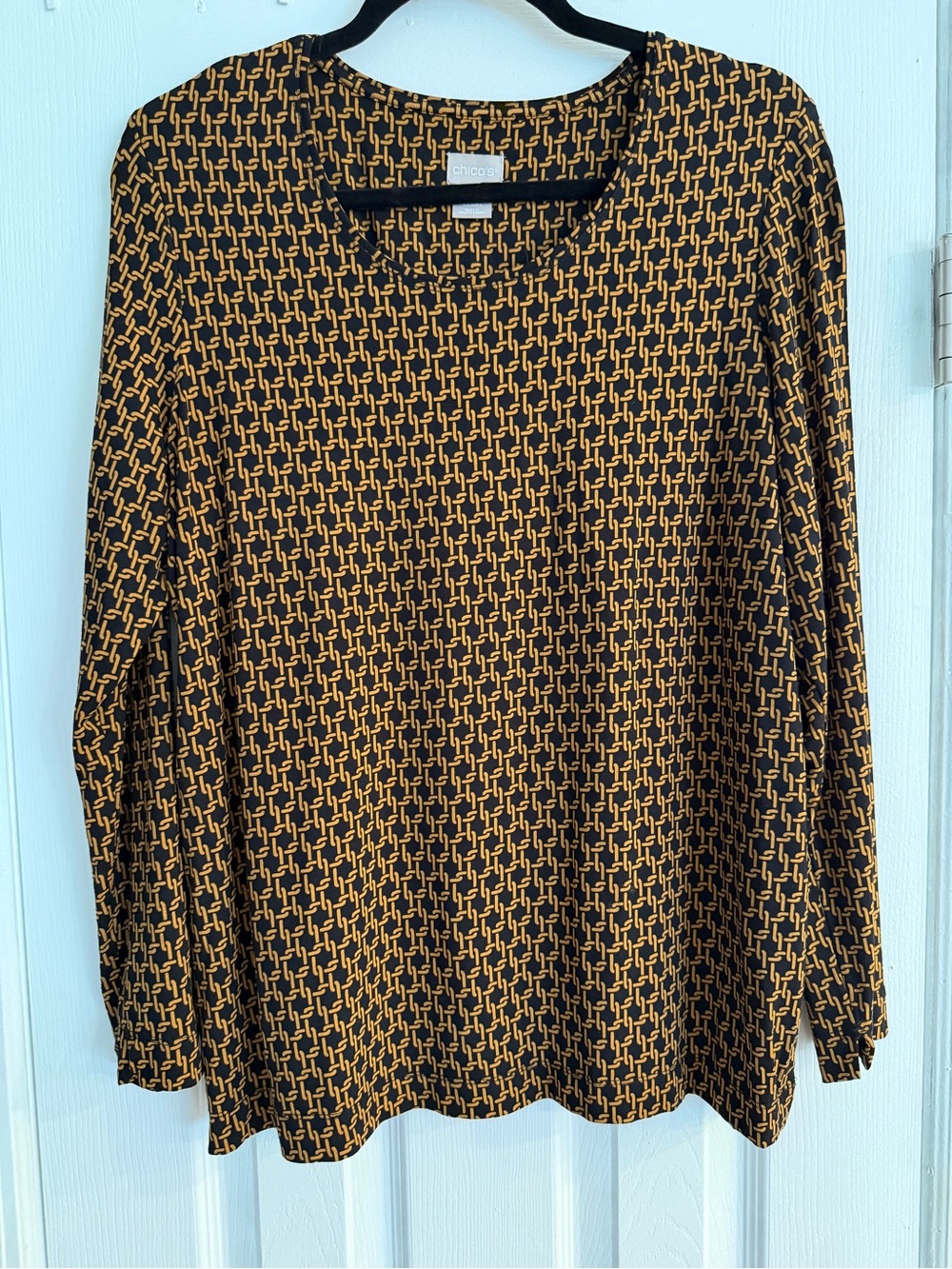 Chico's Black and Gold Geometric Long-Sleeve Top
